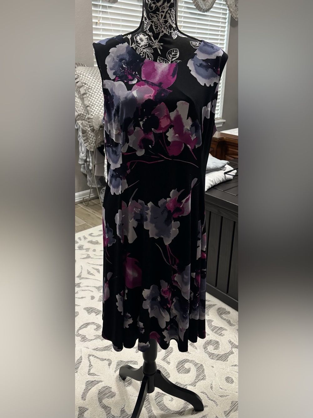 DKNY Black Dress with Floral Print and Accents